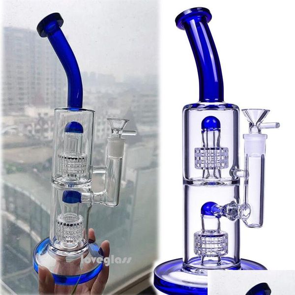 Cachimbos exclusivos Bong Hookahs Function Water Double Arm Tree Perc Recycler Dab Rigs Stereo Matrix Smoke Pipe With 14Mm Banger Dr Dhpmj