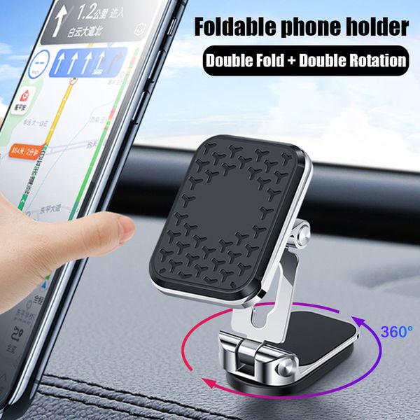 Supporto per telefono da auto pieghevole magnetico rotante a 360 ° Supporto per smartphone mobile Supporto per GPS Supporti in lega girevoli Forte magnete