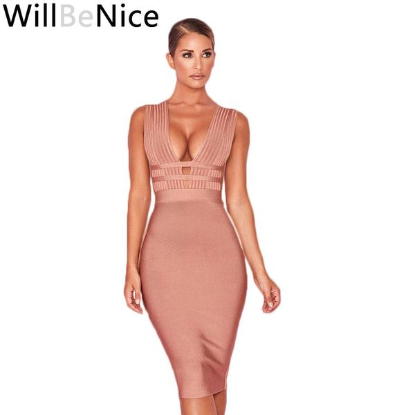 Abito Willbenice Women Whow -Out Dress Bandage 2019 Nuovo abito da sera sexy sexy vneck club da sera bianca abito da sera bianco