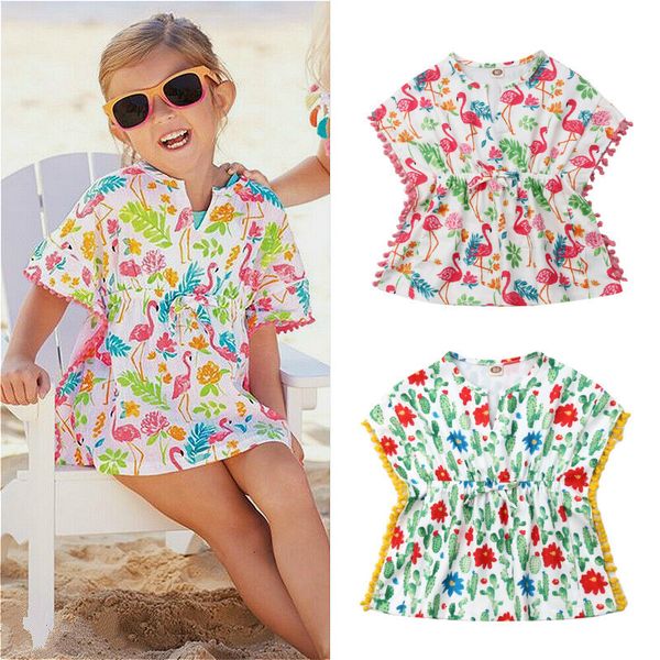 İki Adet 0 5Y Çocuk Kız Bebek Mayo Cover ups 2023 Yaz Çiçek Püskül Bebek Plaj Elbise Panço Mayolar Bikini Cover Ups Sundress 230626