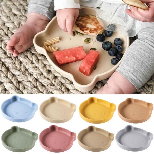 Set di stoviglie Vassoio Anti-caduta Grado di sicurezza Grado ventosa Addestramento dietetico Colore solido Materiale in silicone Piatto da pranzo per uso domestico