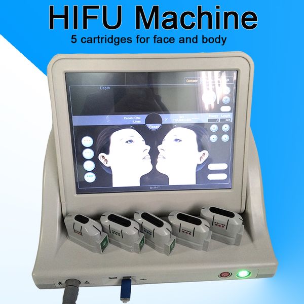 Outros equipamentos de beleza HIFU Body Slimming Ultrasound Therapy Machine Portable Skin Tightening Whitening Face Lifting Products with 5 Cartridges