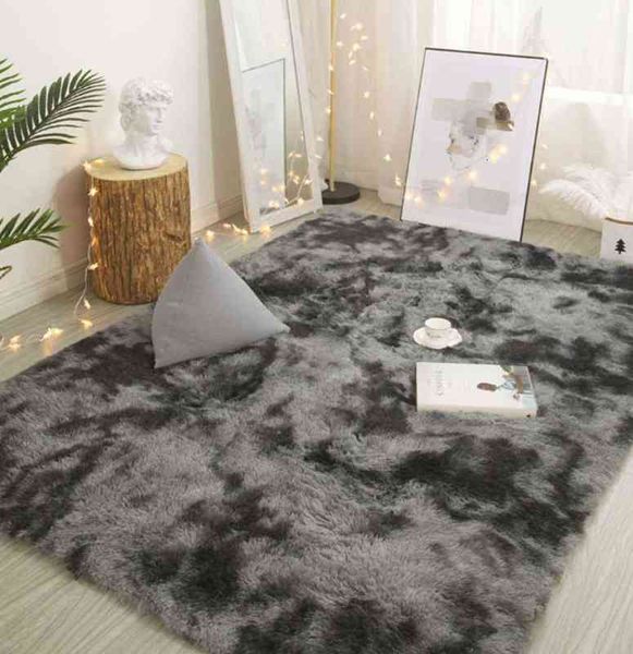 Nordic Lounge Fluffy antiscivolo Tappeto tinto misto Soggiorno Camera da letto Tappeto centrale Nero Grigio Rosa Blu Tappeti per capelli di grandi dimensioni 220105