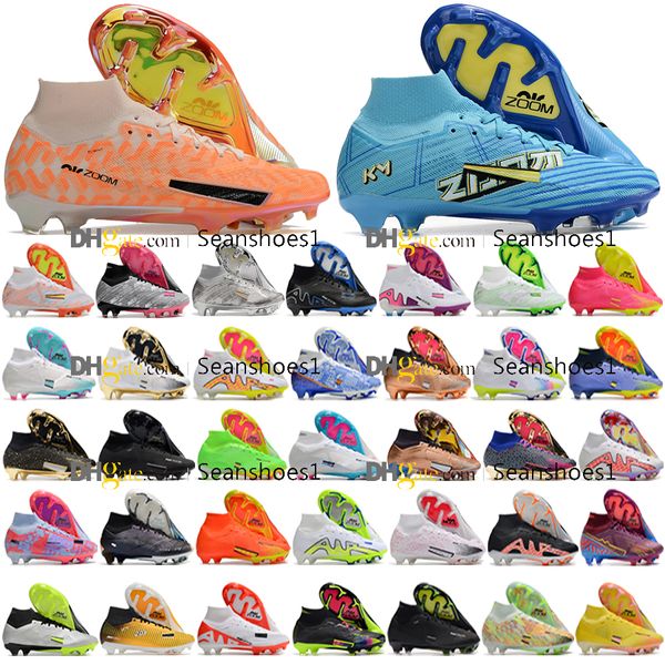 Saco de presente Botas de futebol de qualidade Zoom Mercuriales Superflys 9 Elite FG Sapatos de futebol Mens Treinamento Couro Confortável Mbappe Ronaldo ACC Chuteiras de futebol Tamanho US 6.5-11