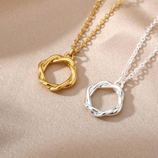 Chokerhalsketten Edelstahl geknotete geometrische Halskette für Frauen Gold Metall Anhänger Choke Halsketten Kragen Kette Kpop Schmuck Geschenk Bloo22