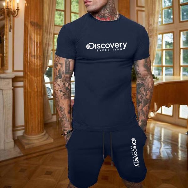 Мужские спортивные костюмы Discovery Summer Cotton TshirtShorts Sports Set High Quality Casual Fitness 2Piece Large Jogging Suit 230627