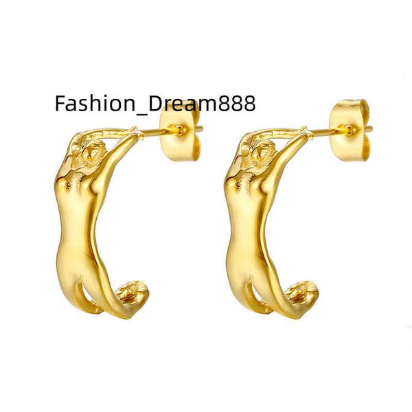 2023 Fashion Woman Human Jewelry Orecchini a cerchio trasparenti in acciaio inossidabile placcato oro 18k con corpo femminile astratto