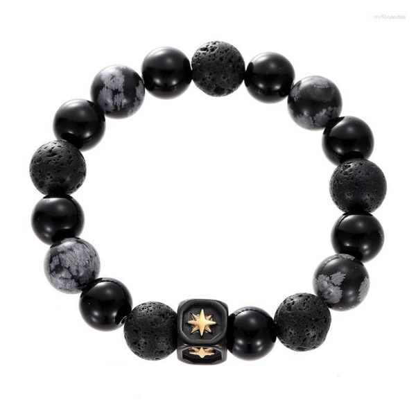 Pulseira quadrada de aço inoxidável sem níquel natural natural ágata preta lava alabastro contas redondas para homens