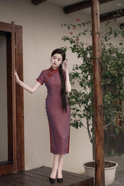 Этническая одежда, традиционное китайское платье Cheongsam с коротким рукавом, женское летнее сексуальное тонкое платье, винтажное классическое платье