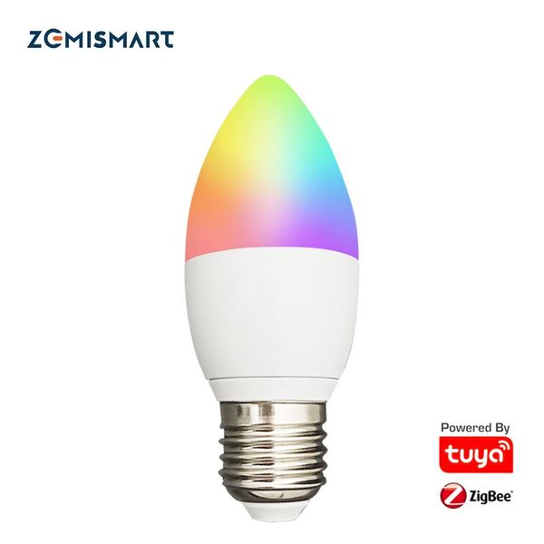 Kontrol Zemismart Tuya Zigbee 3.0 LED Ampul E27 5W Akıllı Mum Ampul RGBW Dimmabable Lamba Alexa Google Google Home Decoration