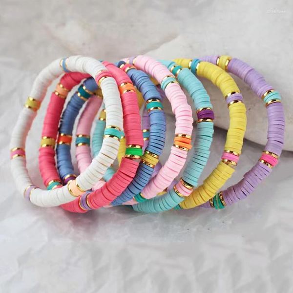 Braccialetti con ciondoli 2023 Summer Boho Silicone Polymer Beads Bracciale Handcrafted Colorful Soft Ceramic Stretch Arm Accessori Gioielli da spiaggia