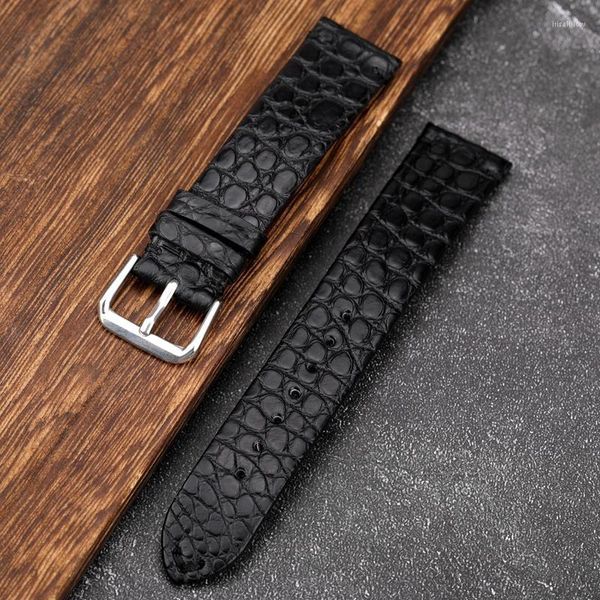 Pulseiras de relógio pretas feitas à mão em couro de crocodilo ultrafino 18 19 20 21 22 mm pulseira macia estilo retrô masculino Deli22