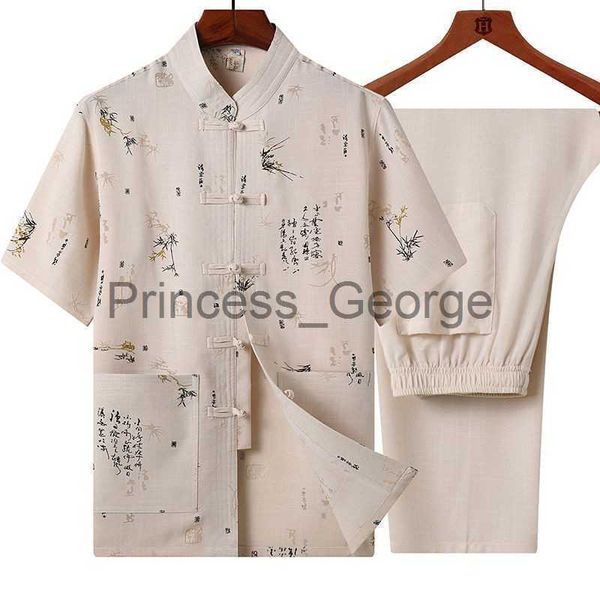 Traccetti da uomo da uomo ricamo da uomo classico abbigliamento wushu abbigliamento vintage a maniche corte taichi uniforme estate in cotone tangamio tang camicia di drago causale 3xl x0627