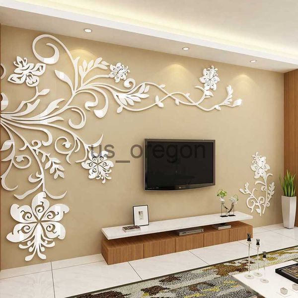 Objetos decorativos Estatuetas Estilo europeu 3D Flower Tree Adesivo de parede Sala de estar Decalques decorativos Home Art Decor Poster Adesivos de papel de parede acrílico sólido