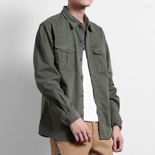 Männer Casual Hemden Männer 2023 Militär Hemd Frühling Atmungsaktive Baumwolle Bluse Langarm Fracht Arbeits Camisa Männlich Armee Grün