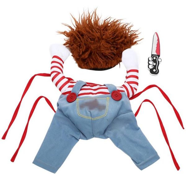 Roupas cães gato gato animal de estimação engraçada figurina chucky mortal