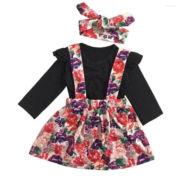 Completi di abbigliamento Neonata Bambini Autunno Primavera Fiori a maniche lunghe Cotone Moda carina Gonna a forma di A dolce Vestiti Top di colore puro