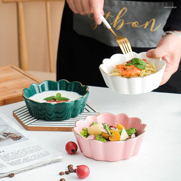 Conjuntos de louça de cor pura esmalte nórdico luz de luxo cerâmica tigela de salada de frutas sobremesa único fofo criativo arroz utensílios de mesa domésticos