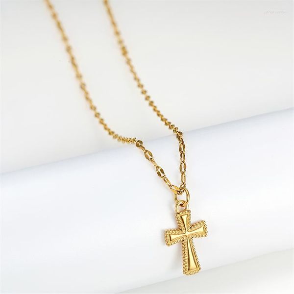 Colares com pingente Cruz de aço inoxidável vintage Elegante Feminino Clavícula Corrente Religiosa Fé Jóias Presente