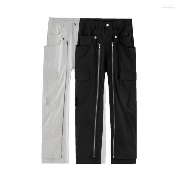 Calça Masculina Masculina Preto Escuro High Street Com Zíper Emenda Reta Macacões Moda Moderno Design de Nicho Casual