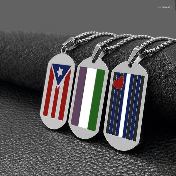 Colares com Pingente Bandeira Nacional de Porto Rico Aço Inoxidável Placa Militar Coleira Dog Tag PR Ricans Dominica Jóias