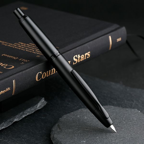 Перьевые ручки Smoothly Brand MAJOHN A1 Retro Matte Black Retractable Pen 04mm Fine Nib Press Ink for Writing Канцелярские принадлежности 230627