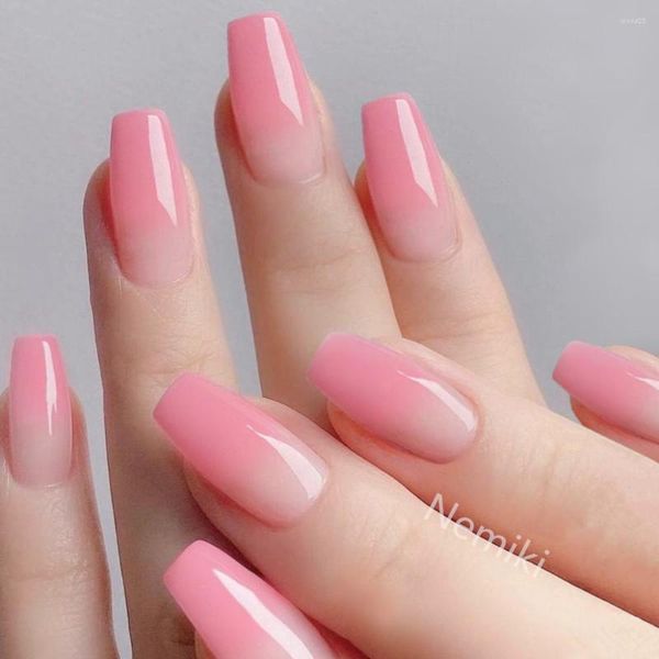 Unghie Finte 24Pcs Breve Ballerina Unghie Finte Francesi Con Gradiente Adesivo Rosa Premere Sulla Bara Strumento Per Manicure Con Punta Delle Dita Fai Da Te