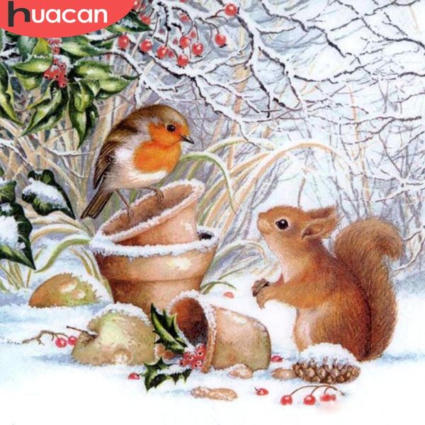 Stitch Huacan 5D Diamond Painting Squirrel Animal Diamond Emelcodery Cross Bird Новое прибытие мозаика домашнего декор