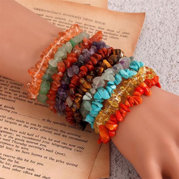 Strand 17Color Natural Gem Stone Bracelet Irregular Crystal Stretch Chip Beads Pepitas Pulseiras Bangles Pulseira De Quartzo Para Mulheres