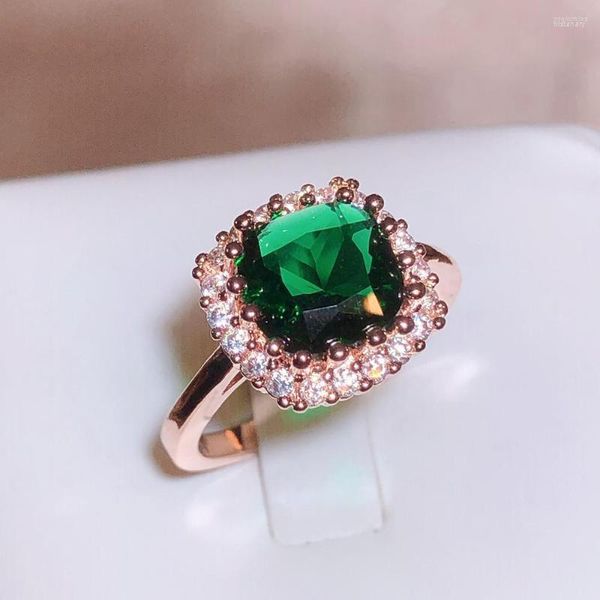 Cluster Rings Classic Ring For Women 925 Stamps Rose Gold Green Zircon Fashion Emerald Jewelry Party Gift Engagement