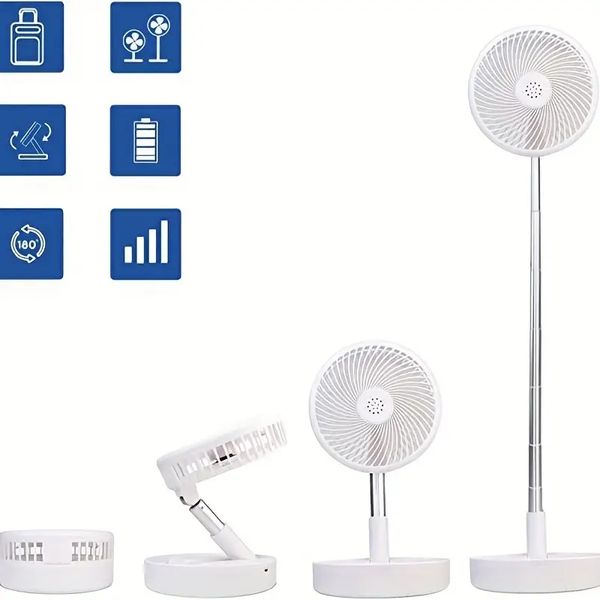 1 Stück, tragbarer, wiederaufladbarer USB-Bodentisch-Schreibtischventilator mit einstellbarer Höhe, 4 Geschwindigkeitseinstellungen, Standventilator, für Schlafzimmer, Büro, Angeln, Camping, Reisen