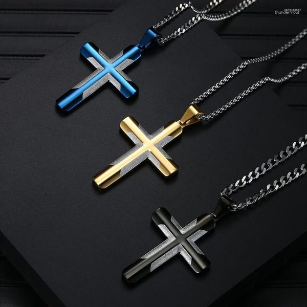 Corrente Moda Corrente Cruzada Colar de Aço Inoxidável Jóias Banhadas a Ouro Amuleto Religioso Pingente Para Festa de Aniversário Masculino Gi