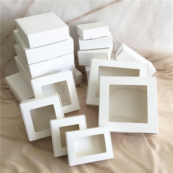 Embalagem de presente 40 pçs DIY caixa branca com papel de janela Kraft Box bolo Embalagem para casamento festa em casa muffin embalagem caixa de presente de natal 230626