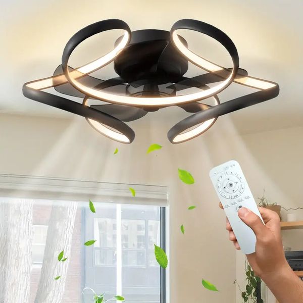 Ventilatore da soffitto 1pc con luce, moderno nero da incasso a basso profilo, ventilatori da soffitto senza lama geometrici intelligenti con telecomando, LED dimmerabile, perfetto per cucina, camera da letto