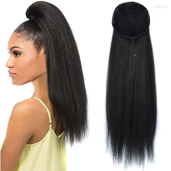 Perucas Sintéticas Beiyufei Cordão Yaki Rabo de Cavalo Reto Cabelo Rabo de Cavalo Para Mulheres Preto Marrom Presilha