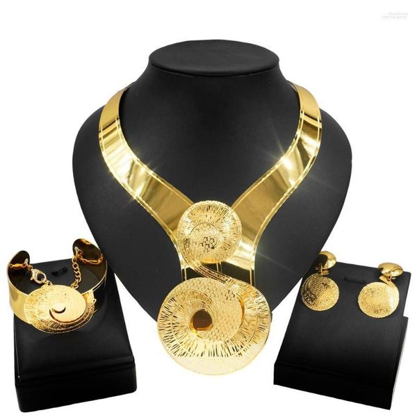 Colar Brincos Conjunto Yulaili Alta Qualidade Tamanho Grande Pulseira de Ouro Brasileiro Joias Festa Feminina Banhado a 18K