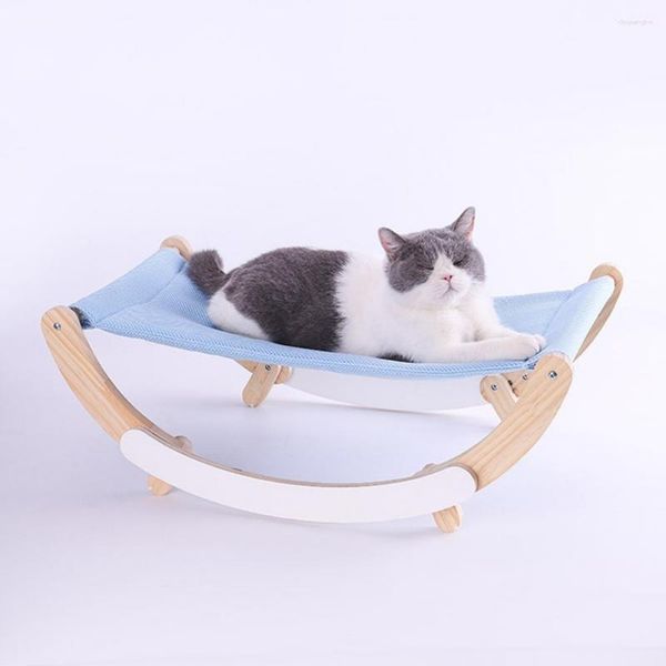 Camas para gatos cadeira de balanço quatro cantos fixa alta estabilidade madeira flexível balanço para dormir verão pequenos suprimentos para rede para animais de estimação