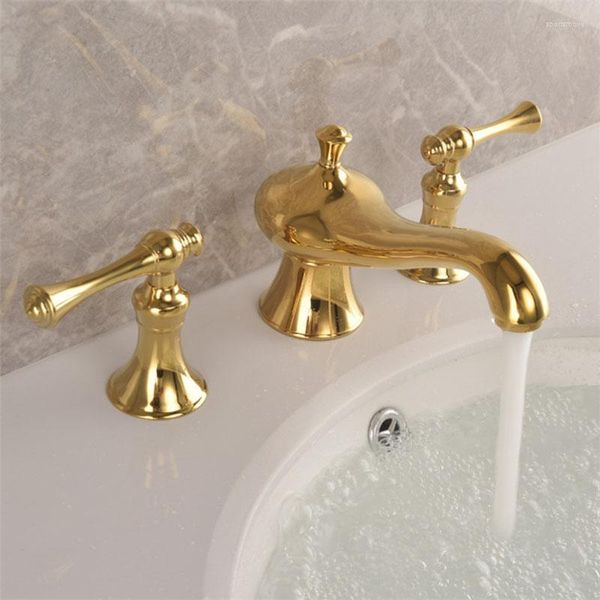 Badezimmer-Waschtischarmaturen, luxuriöser Gold-Wasserhahn, magische Lampe, Design, 2 Griffe, Kaltwasserhahn, dreiteilig