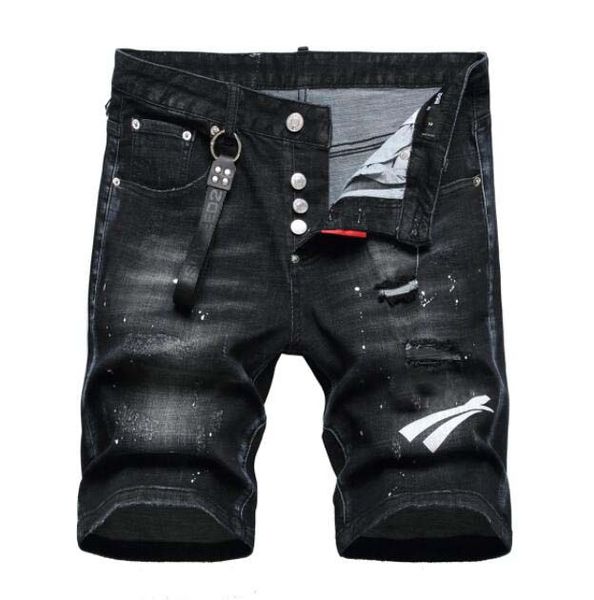 23ssCool Guy short Jeans masculino preto Homem Hip Hop Rock Moto Design masculino Ripped Denim desgastado Bikersummer Jeans short 1117