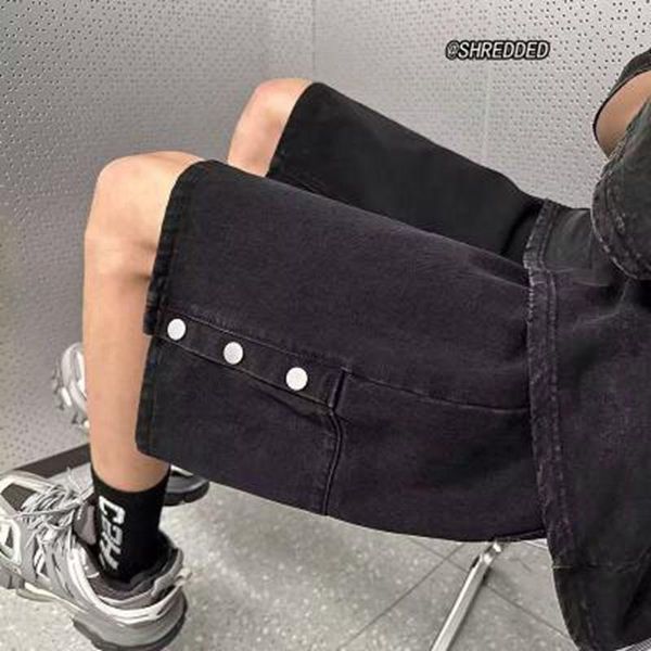 Jeans Masculino 2023 Streetwear Hip Hop Botões Laterais Shorts Casual Masculino Perna Reta Denim Moda Verão Coreano Homens Y2k