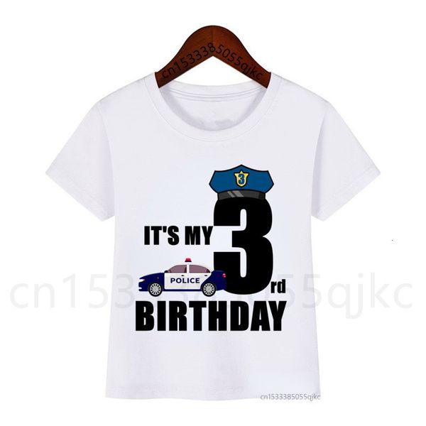 T-shirt poliziotto 1-10 compleanno numero stampa maglietta bambini auto compleanno ragazzo magliette ragazzo ragazza regalo divertente maglietta regalo vestito 230626