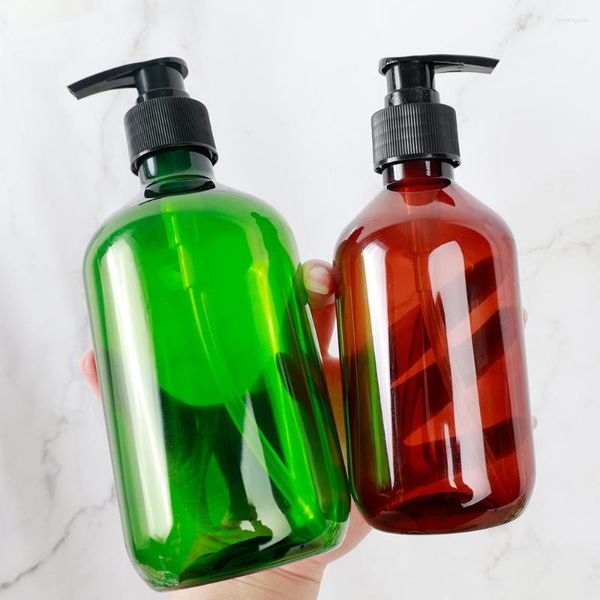 Bottiglie di stoccaggio 1PC Marrone Verde Bagno Gel doccia Riutilizzabile Shampoo liquido Lavaggio Balsamo per capelli Lozioni Presse Dispenser 300 / 500ml