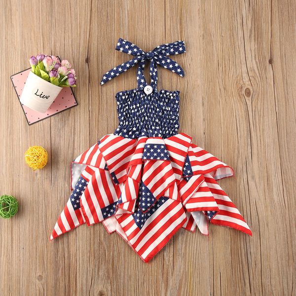 Mädchenkleider 4. Juli Outfits Kleinkind Baby Mädchen Ärmelloses Kleid Amerikanische Flagge Sterne Streifen Sommerkleid Sommerkleidung 230626