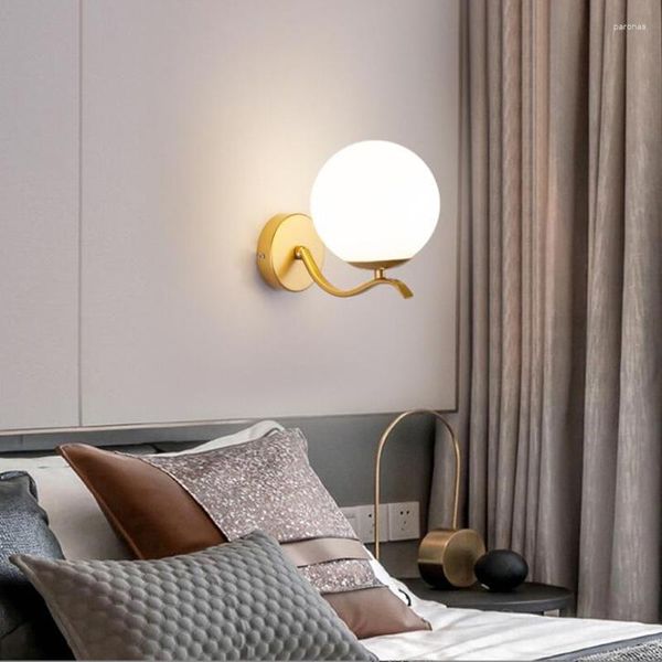 Lâmpada de parede lâmpadas led iluminação com bola de vidro para quarto sala de estar interior 12 w luzes corredor fundo interior arandela