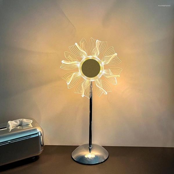 Lampade da tavolo Creative Windmill Lamp USB Plug-in 3 tonalità di luce Girasole Decorazione domestica Camera da letto Illuminazione Comodino Scrivania