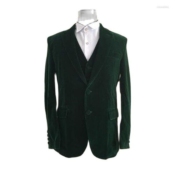 Ternos masculinos Casuais calças de blazer de veludo verde escuro sob medida Terno masculino smoking Vestuário de festa feito sob medida Roupas de casamento 3 peças jaqueta