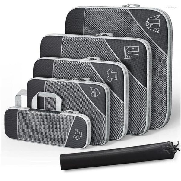 Borse portaoggetti 3/6PCS Set di organizer da viaggio per cubi di imballaggio compresso con borsa per scarpe in rete per bagaglio visivo Valigia leggera