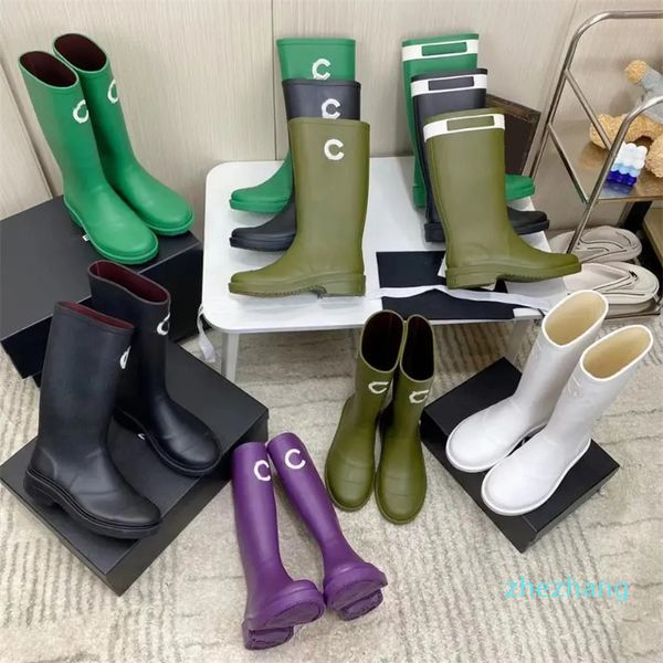 2023-Designer Botas Femininas Rain Boot Jelly Color Sandals Thick Bottom Botins de Borracha Sapato Plataforma Fashion Knight