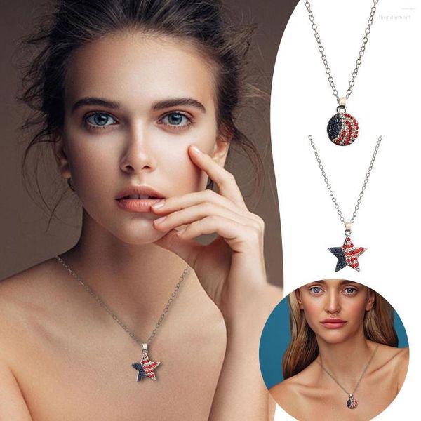 Confezione di catene di collane per le donne Bulk Fourth July Collana con bandiera americana Regalo per feste Strass in lega