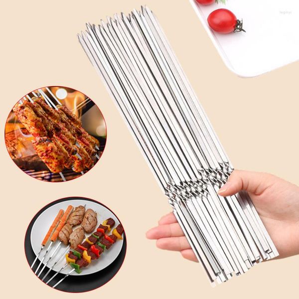 Werkzeuge 50 stücke Edelstahl Grill Spieß Wiederverwendbare Flache BBQ Nadel Stick Für Party Spieße Outdoor Camping Picknick